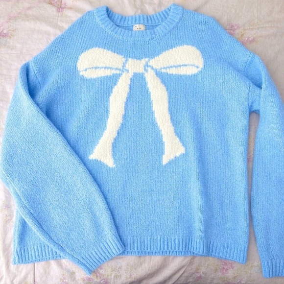 a new day Sweaters - A New Day Blue Bow Knit Sweater Womens Large Soft Crewneck Pullover